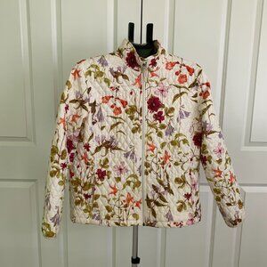 Lands’ End Women’s Quilted Jacket Floral Print Lightweight Zip Front Coat Sz XL